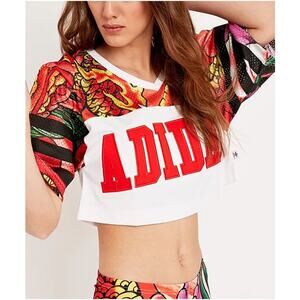 Adidas Originals Rita Ora Dragon Crop Top M‎ Red White Mesh Embroidered Logo